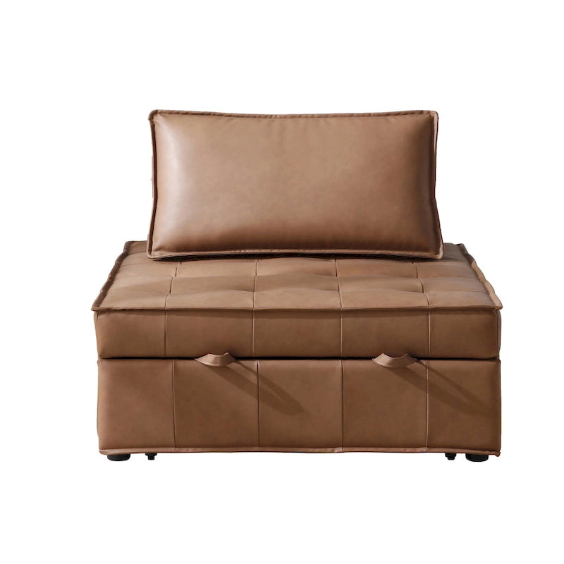 39 Faux Leather Single Multipurpose Ottoman Pull Out Sofa Bed with Adjustable Backrest and Pillow for Living Room