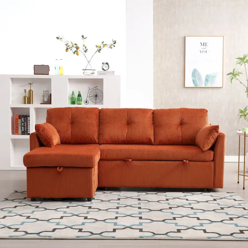 Orange 81.1 L-Shaped Fabric Sofa: Reversible Chaise, Storage, Solid Wood Frame, and Foam Seating