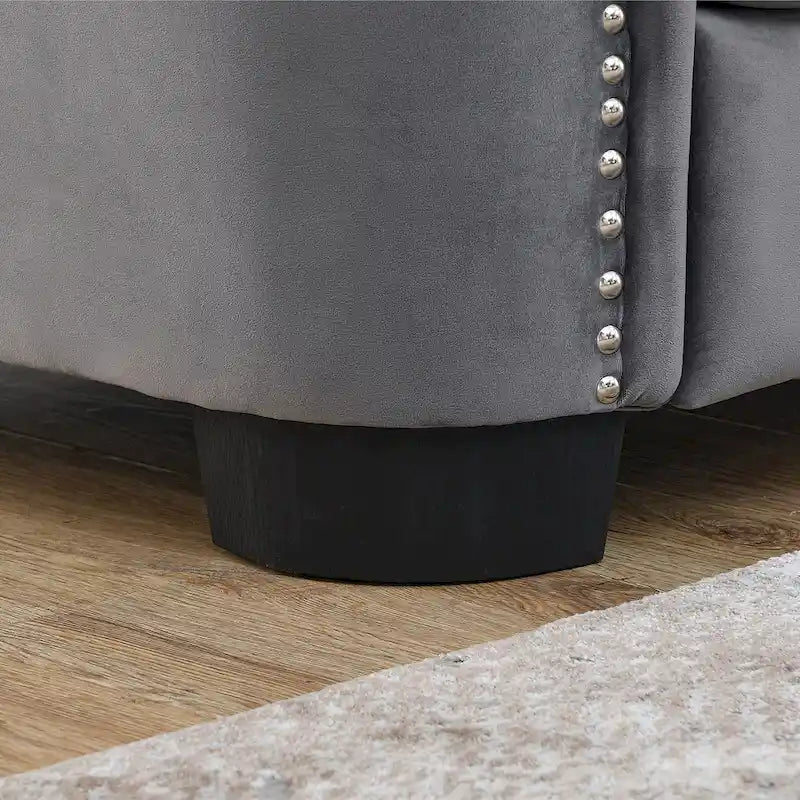 Grey 77 Modern Velvet 3-Seater Sofa with Tufted Backrests and Nailhead Trim
