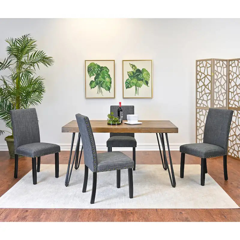 Industrial Style 6-Piece Dining Set with Rectangular Table, 4 Linen Upholstered Chairs and Bench