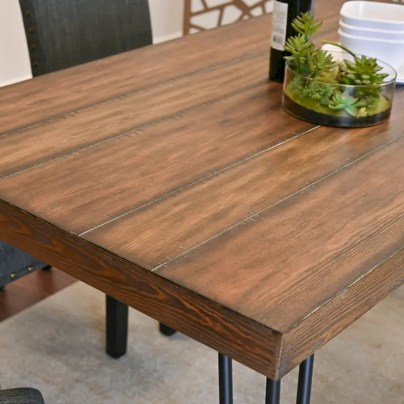 Industrial Style 6-Piece Dining Set with Rectangular Table, 4 Linen Upholstered Chairs and Bench