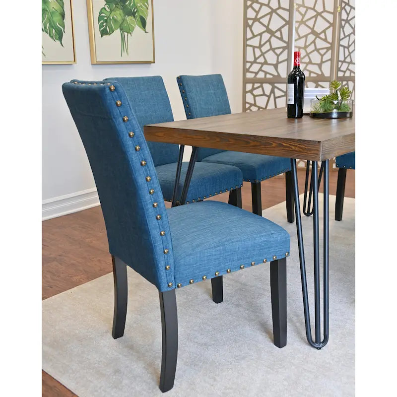 Industrial Style 6-Piece Dining Set with Rectangular Table, 4 Linen Upholstered Chairs and Bench
