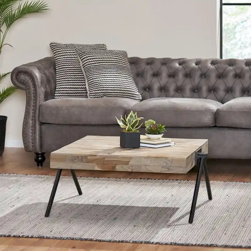 18.75 Modern Handcrafted Designed Coffee Table with Wood Tabletop and Unique V-Shaped Legs