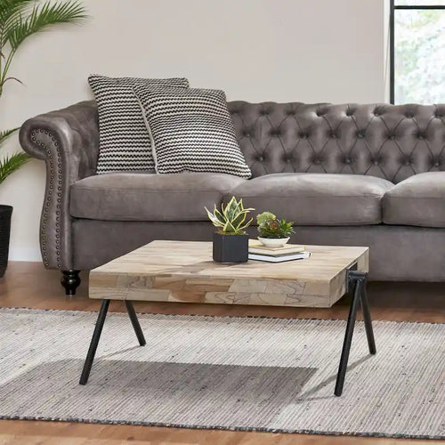 18.75 Modern Handcrafted Designed Coffee Table with Wood Tabletop and Unique V-Shaped Legs