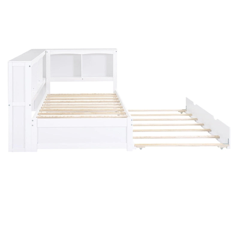 Twin Wooden Daybed with Trundle, Cabinets, and Charging Stations