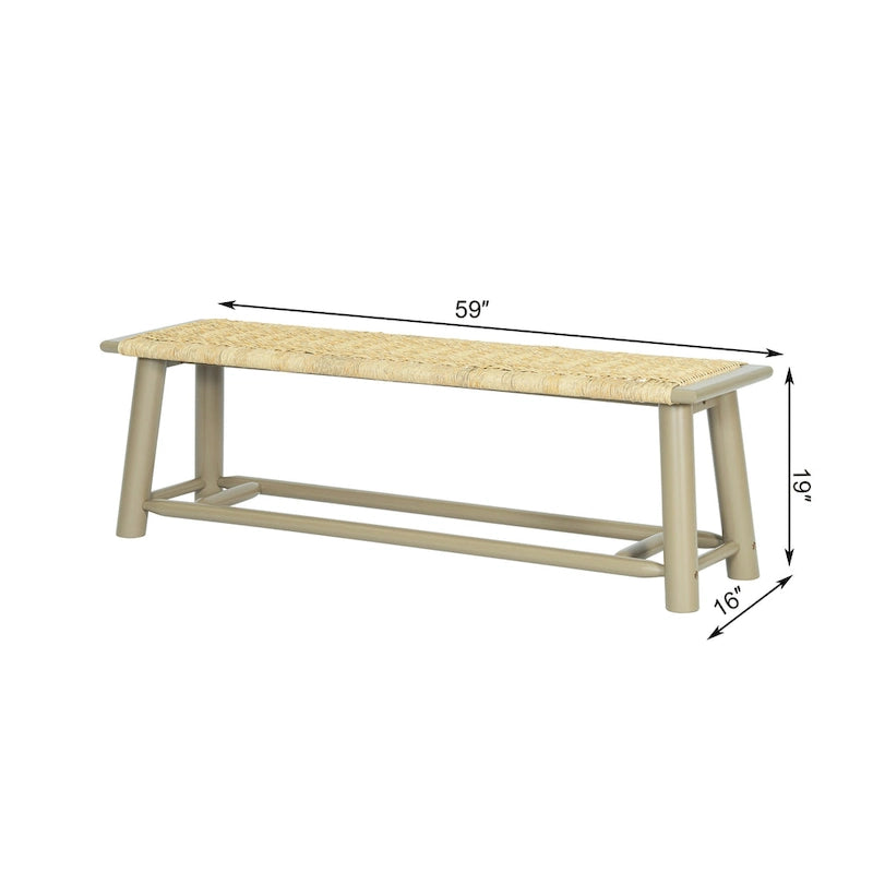 Farmhouse Modern Solid Wood Rattan Bench - 59 Inch Indoor & Covered Outdoor Bench Multi-Functional Design
