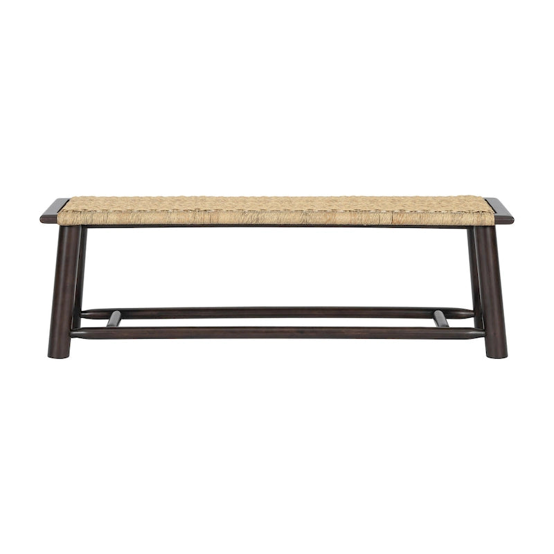 Farmhouse Modern Solid Wood Rattan Bench - 59 Inch Indoor & Covered Outdoor Bench Multi-Functional Design