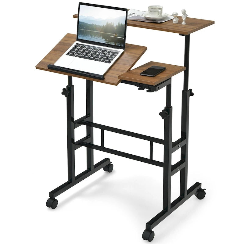 Gymax Mobile Stand up Desk Adjustable Computer Desk Tilting