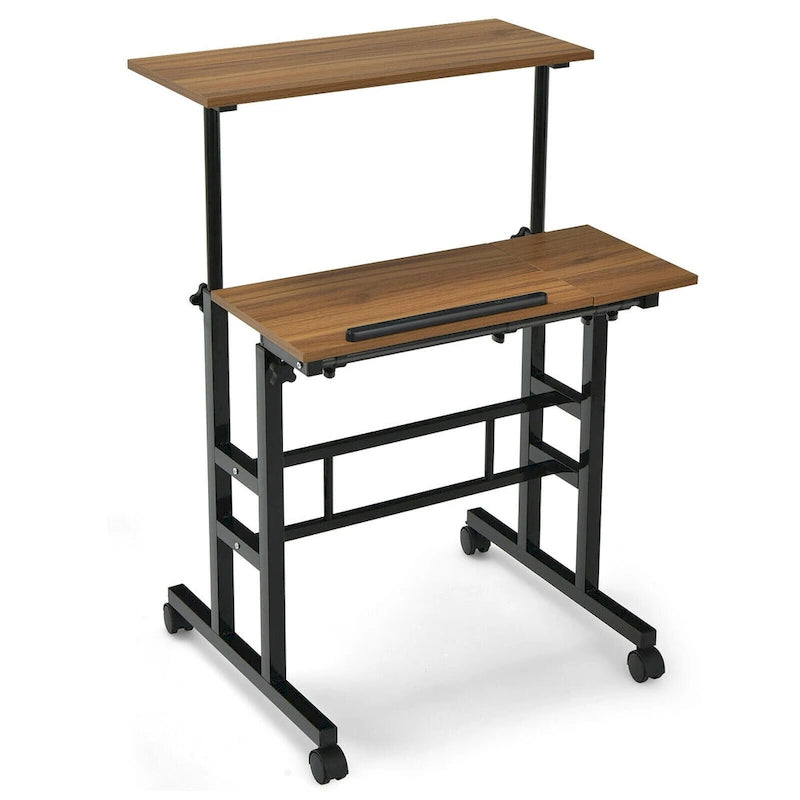 Gymax Mobile Stand up Desk Adjustable Computer Desk Tilting