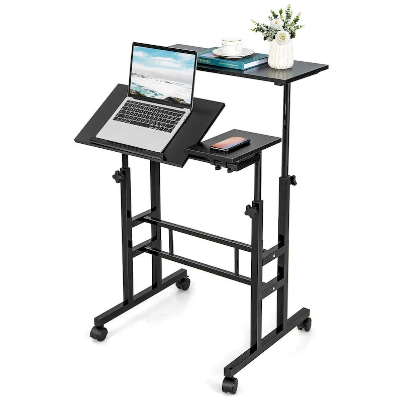 Gymax Mobile Stand up Desk Adjustable Computer Desk Tilting