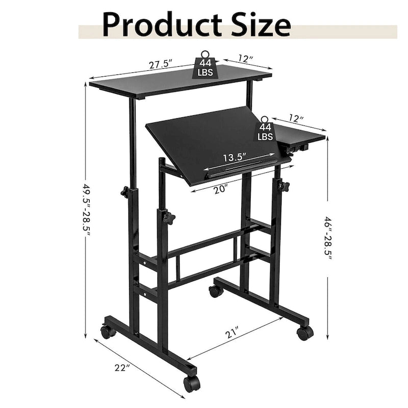 Gymax Mobile Stand up Desk Adjustable Computer Desk Tilting