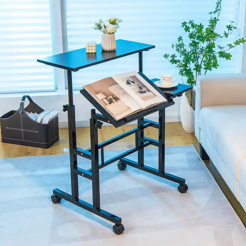 Gymax Mobile Stand up Desk Adjustable Computer Desk Tilting