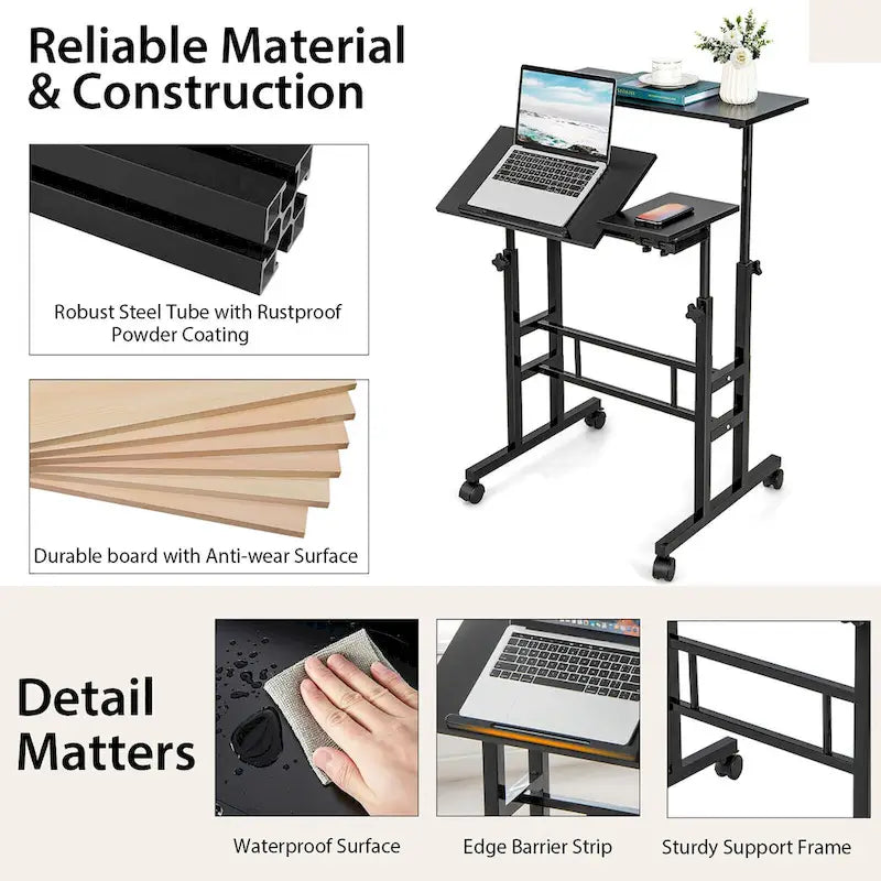 Gymax Mobile Stand up Desk Adjustable Computer Desk Tilting