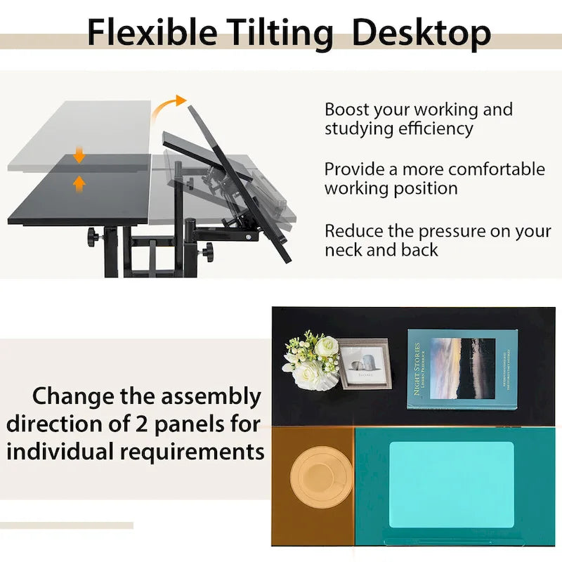 Gymax Mobile Stand up Desk Adjustable Computer Desk Tilting