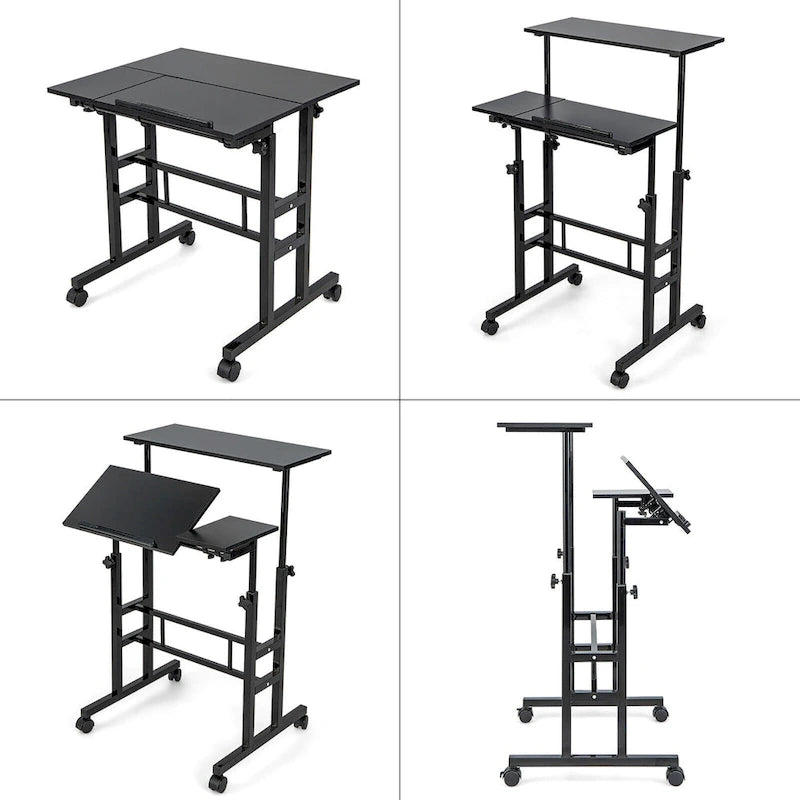 Gymax Mobile Stand up Desk Adjustable Computer Desk Tilting