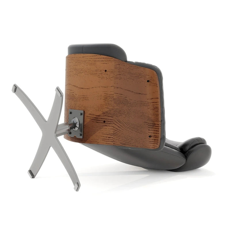 Jovan 31.5 Curved Wood Genuine Leather Recliner Lounge Chair