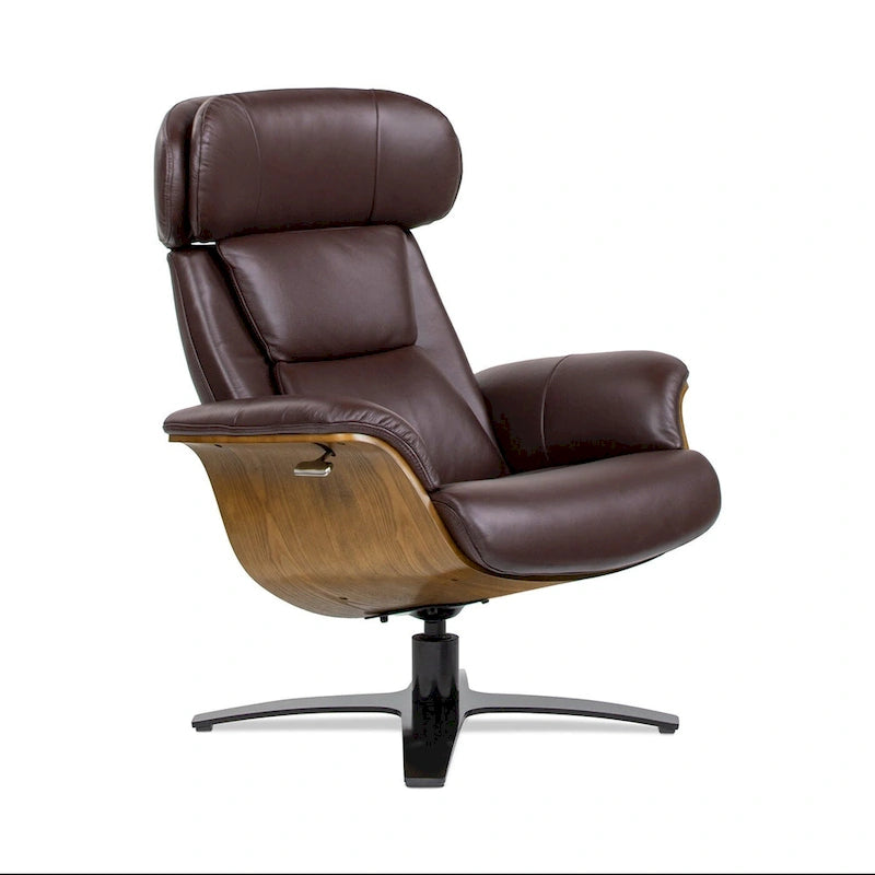 Jovan 31.5 Curved Wood Genuine Leather Recliner Lounge Chair