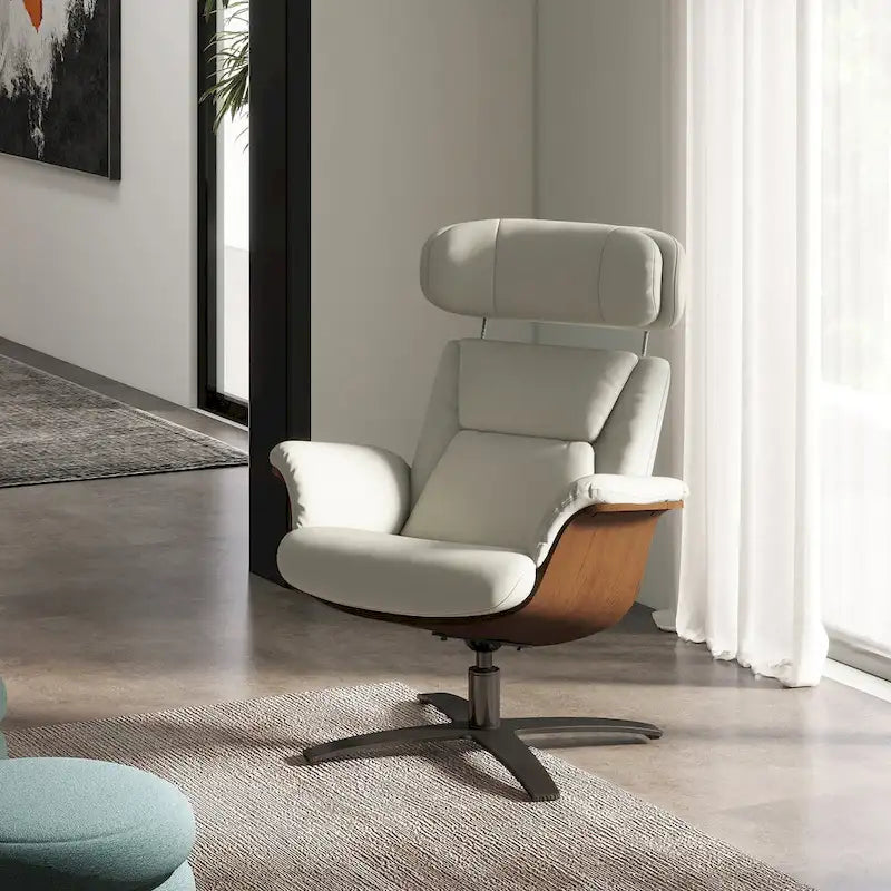 Jovan 31.5 Curved Wood Genuine Leather Recliner Lounge Chair