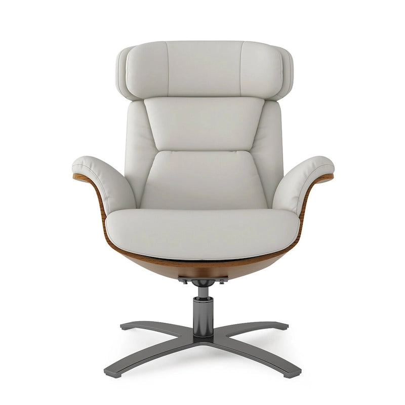 Jovan 31.5 Curved Wood Genuine Leather Recliner Lounge Chair