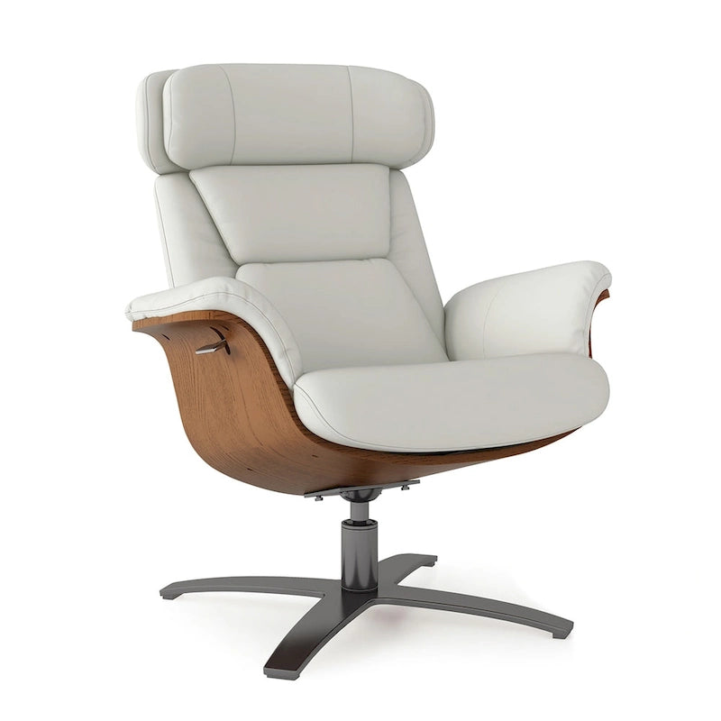 Jovan 31.5 Curved Wood Genuine Leather Recliner Lounge Chair