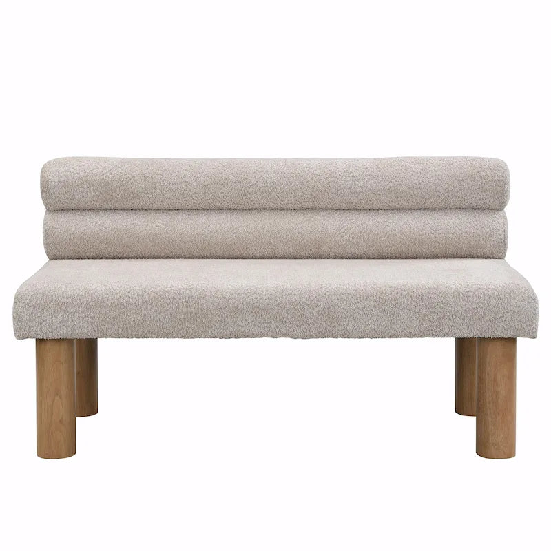 Boucle Fabric Dining Bench - Rubber Wood Legs