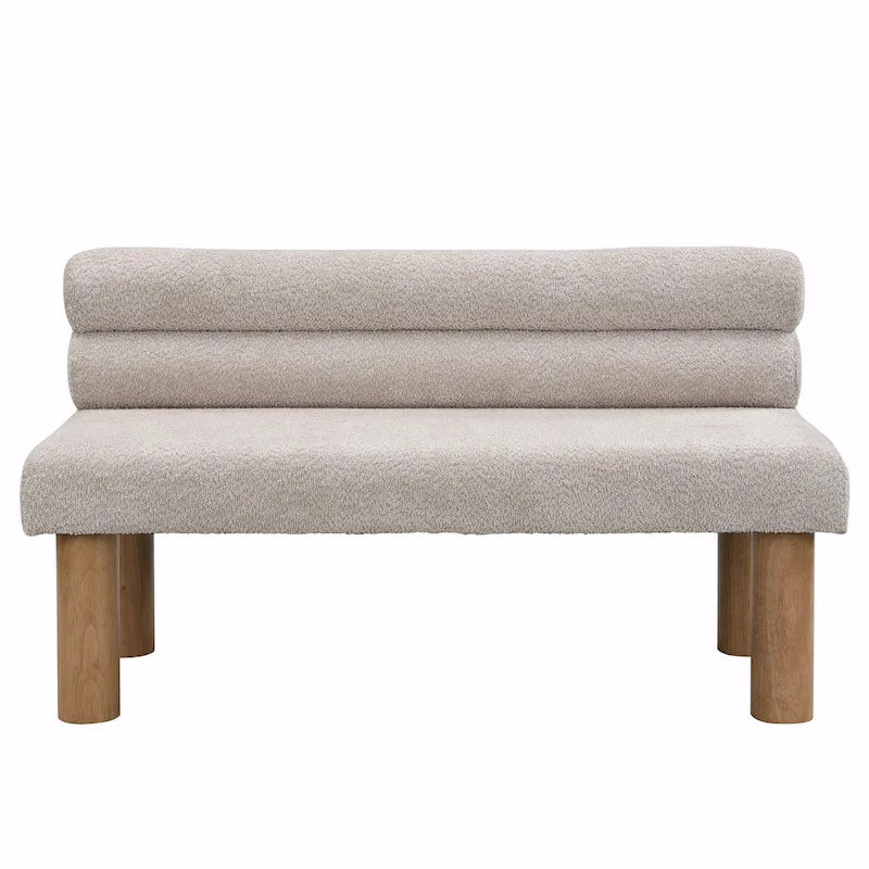 Boucle Fabric Dining Bench - Rubber Wood Legs