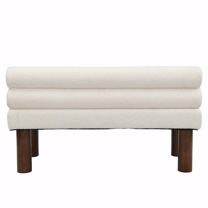 Boucle Fabric Dining Bench - Rubber Wood Legs