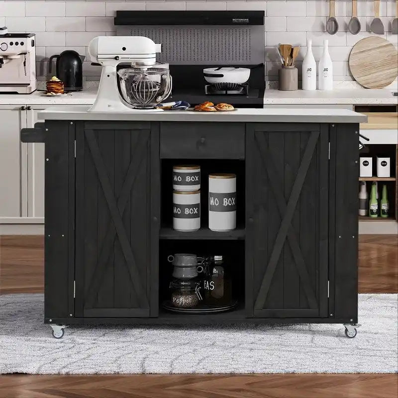 52.25 Outdoor Kitchen Island with Stainless Steel Top, Ample Storage Space, Towel and Spice Racks and a Bottle Opener