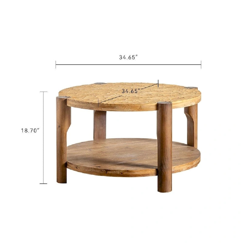 2-Tier Round Coffee Table with Storage Shelf