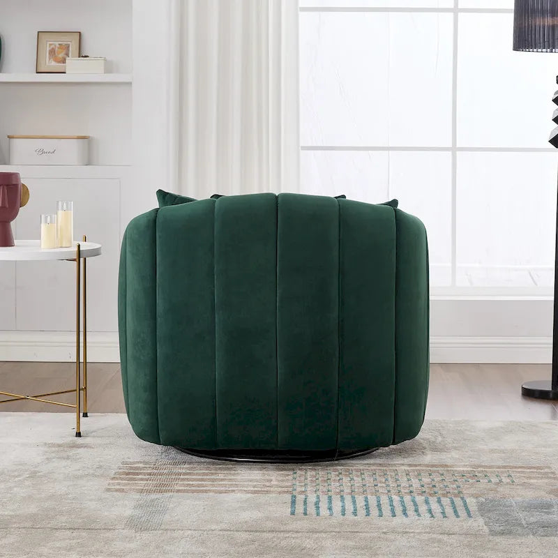 Oversized 360 Swivel Accent Barrel Chair and Half Cozy Sofa with 3 Pillows,Velvet Channel Tufted Pumpkin-Shape Club Armchair