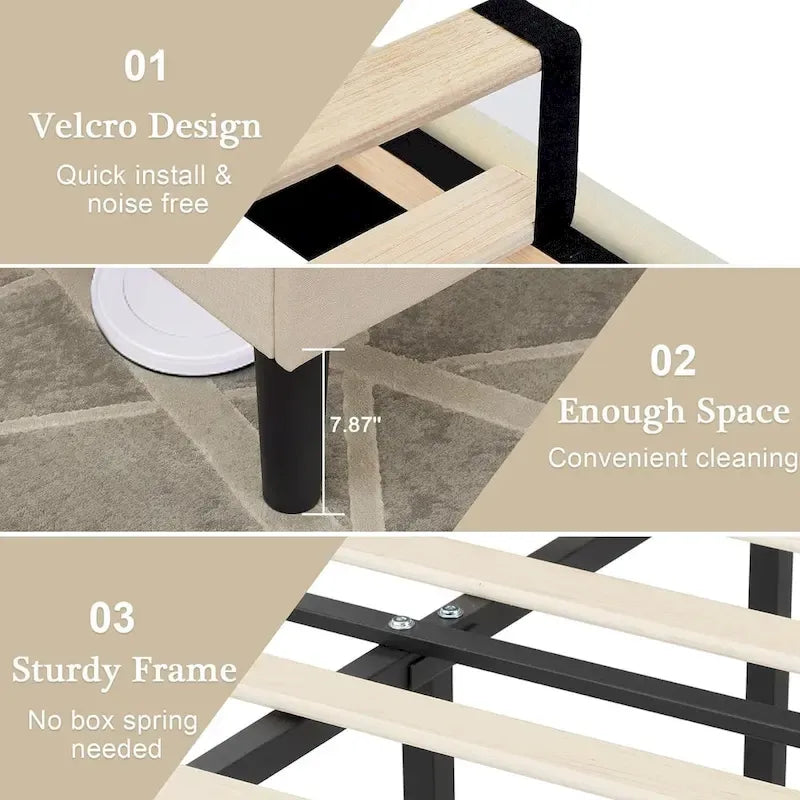 VECELO Tufted Upholstered Bed Frames With Adjustable Headboard