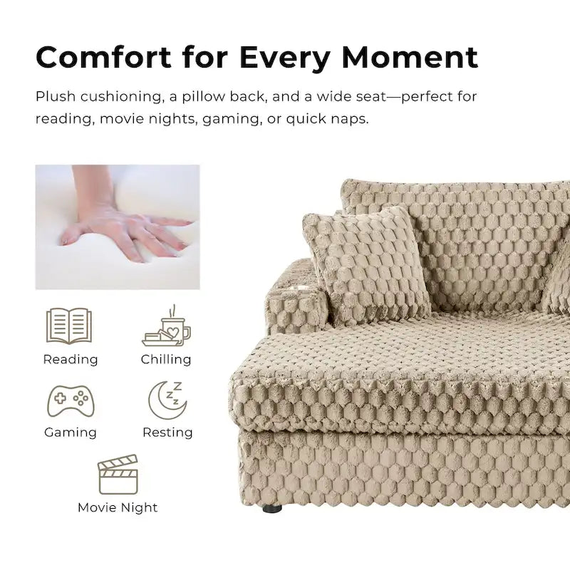 Furniture of America Lanturn Modern Soft Upholstered 2-Arm Oversized Chaise