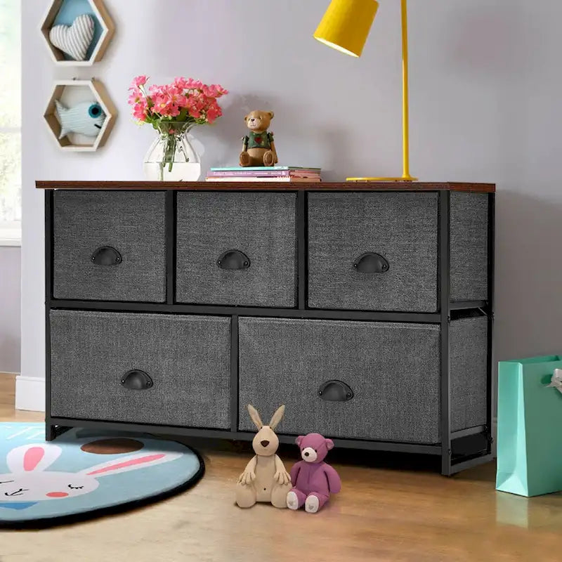 Gymax 5 Drawers Dresser Storage Unit Side Table Display Organizer Dorm