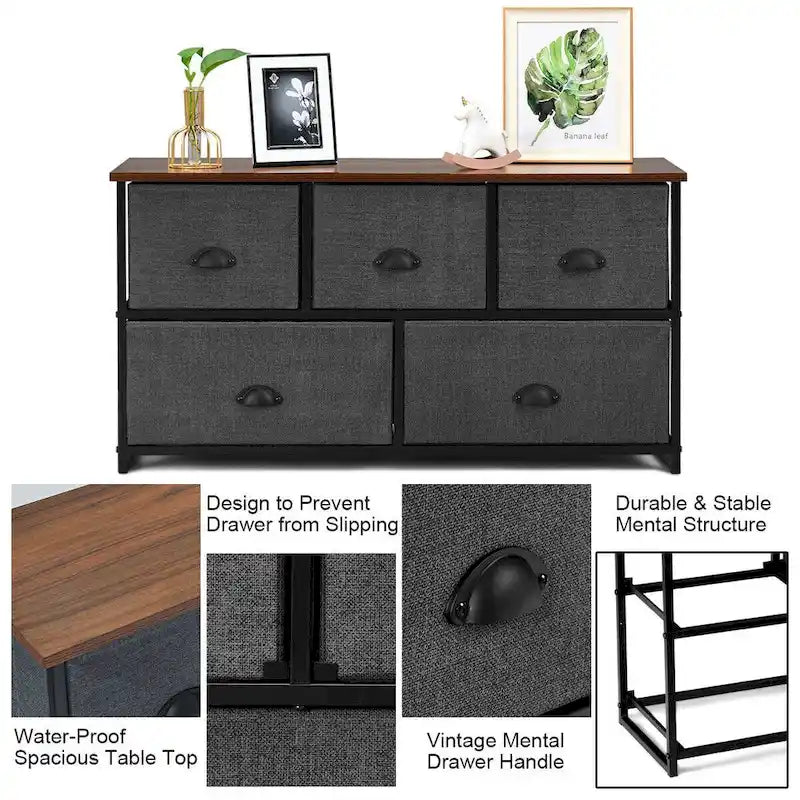 Gymax 5 Drawers Dresser Storage Unit Side Table Display Organizer Dorm