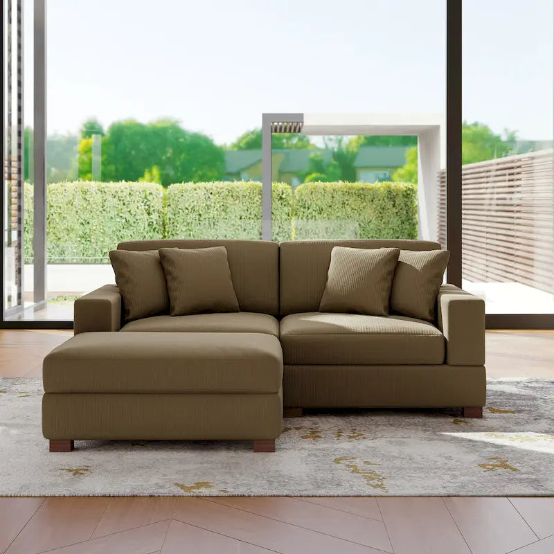 Modular Corduroy Sectional Sofa Set Chaise Couch with Ottoman