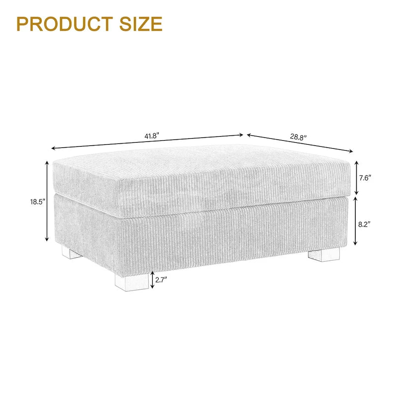 Modular Corduroy Sectional Sofa Set Chaise Couch with Ottoman