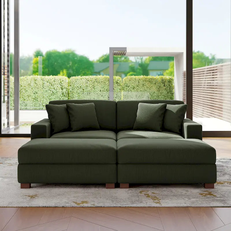 Modular Corduroy Sectional Sofa Set Chaise Couch with Ottoman