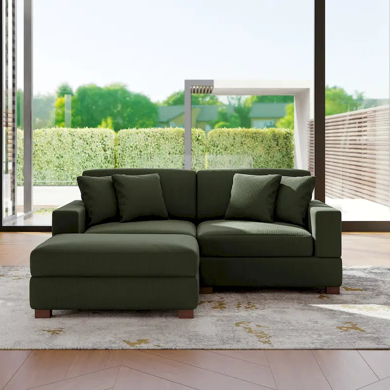 Modular Corduroy Sectional Sofa Set Chaise Couch with Ottoman