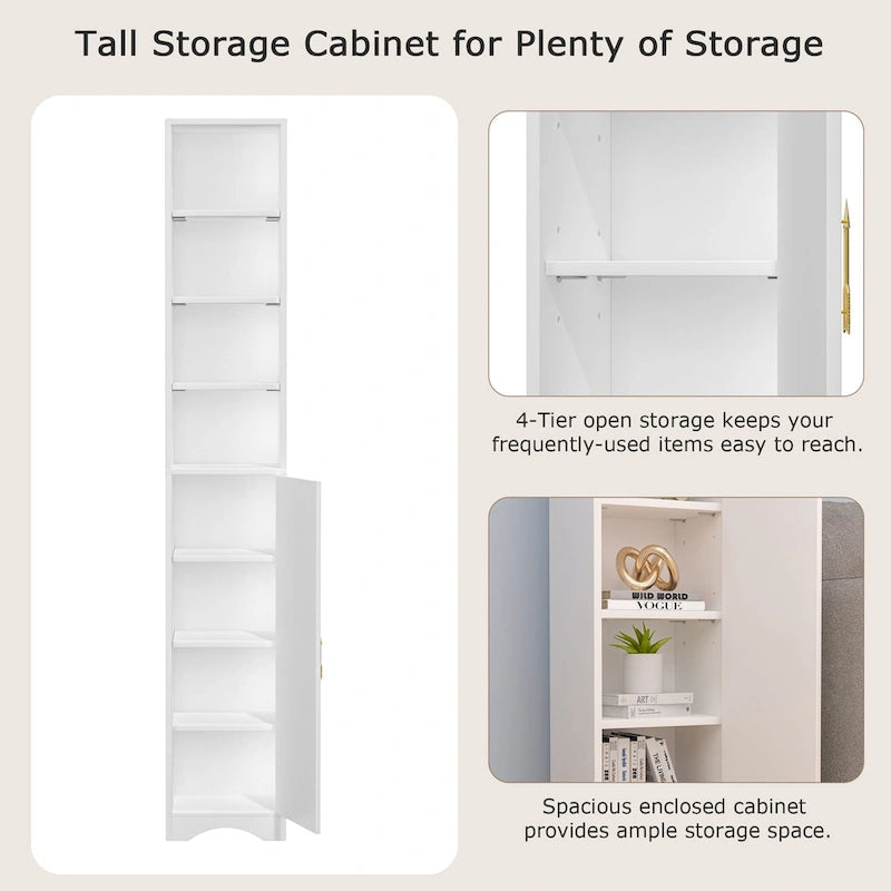 VECELO 70.9 Inches Tall Bathroom Narrow Linen Cabinet, 8 Tiers Solid Wood Freestanding Storage Cabinet