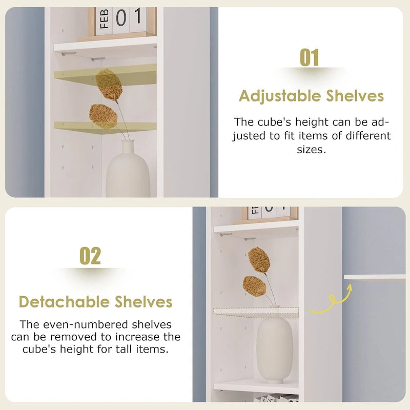 VECELO 70.9 Inches Tall Bathroom Narrow Linen Cabinet, 8 Tiers Solid Wood Freestanding Storage Cabinet