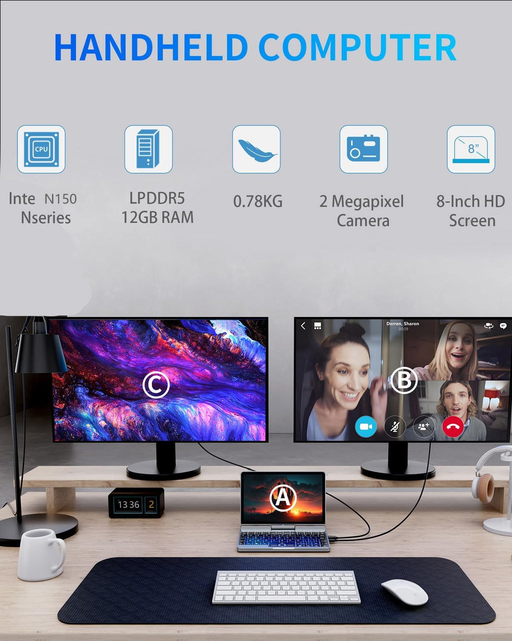 8 inch 2-in-1 mini laptop – toetsenbord en trackpad detail