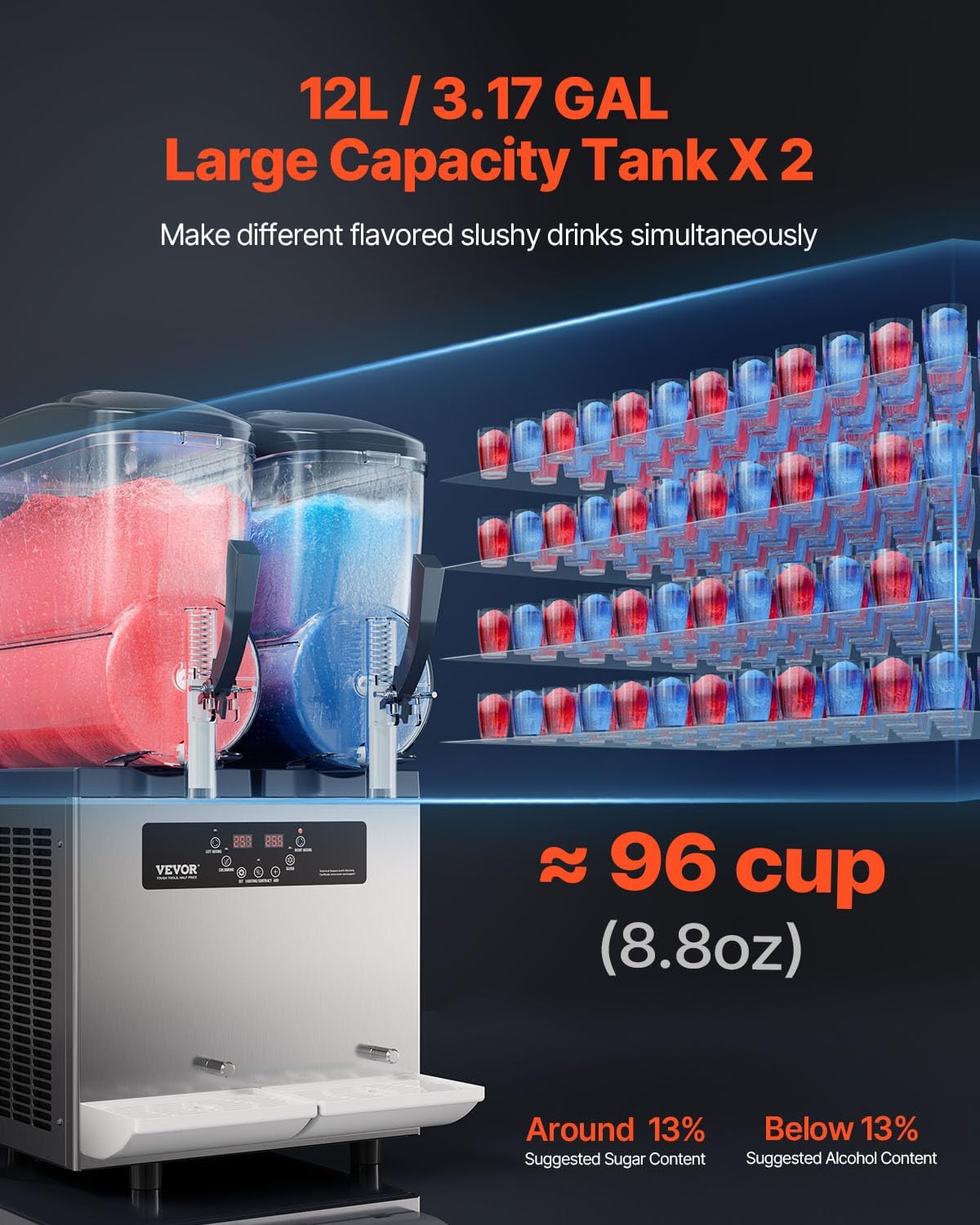 VEVOR Doppeltank Slushmaschine in Edelstahl-Optik