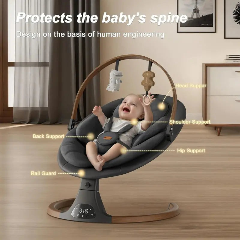 Baby ligt rustig in de schommelwieg