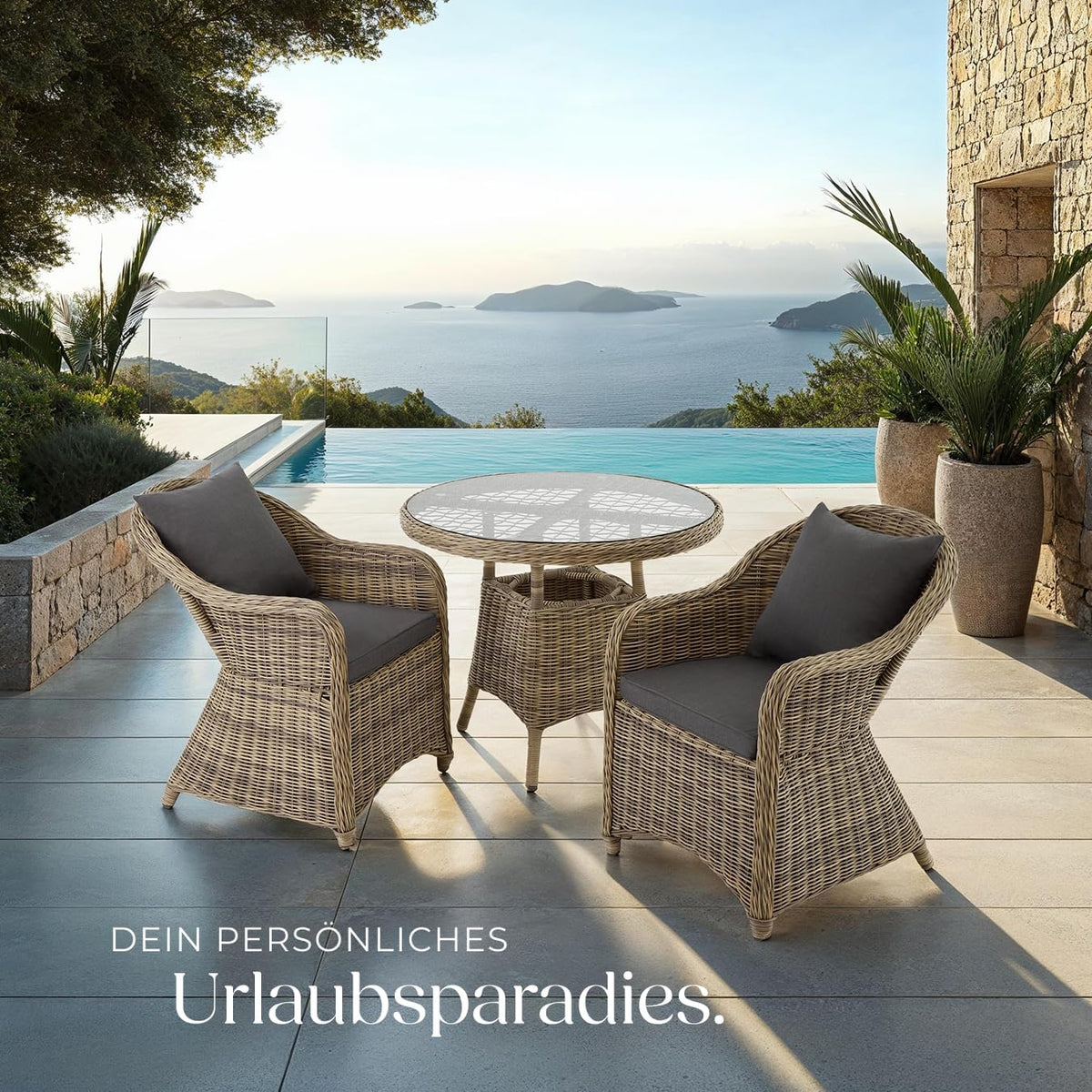 tectake Polyrattan Gartenstuhl 2er Set in Naturton