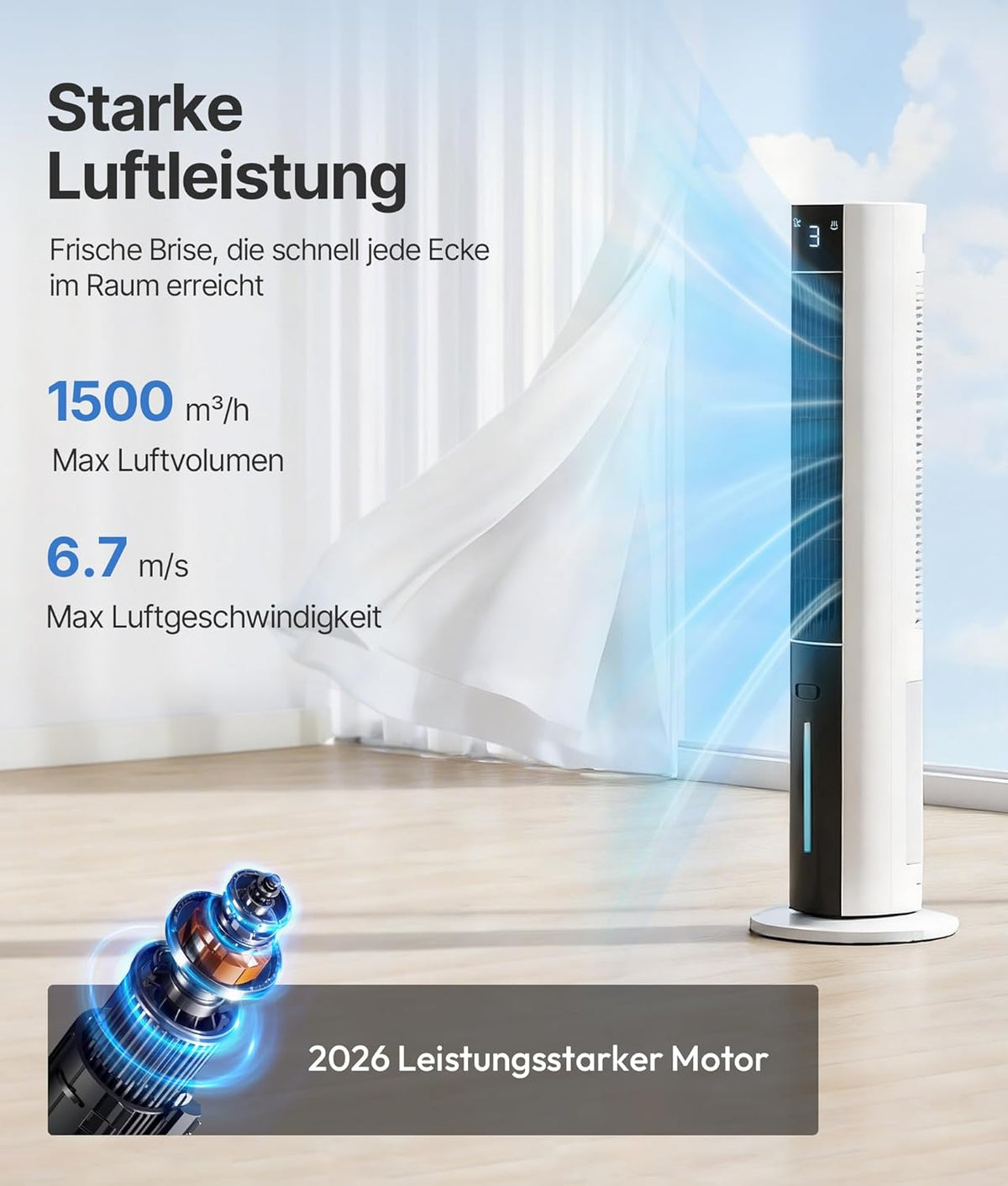 Produktbild: Turmventilator Luftkühler mit Wasserkühlung - Mobile Klimaan – Frontansicht