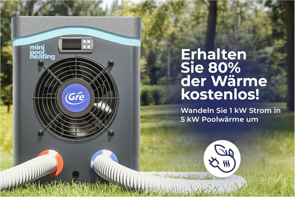 Wärmepumpe neben Aufstellpool im Garten