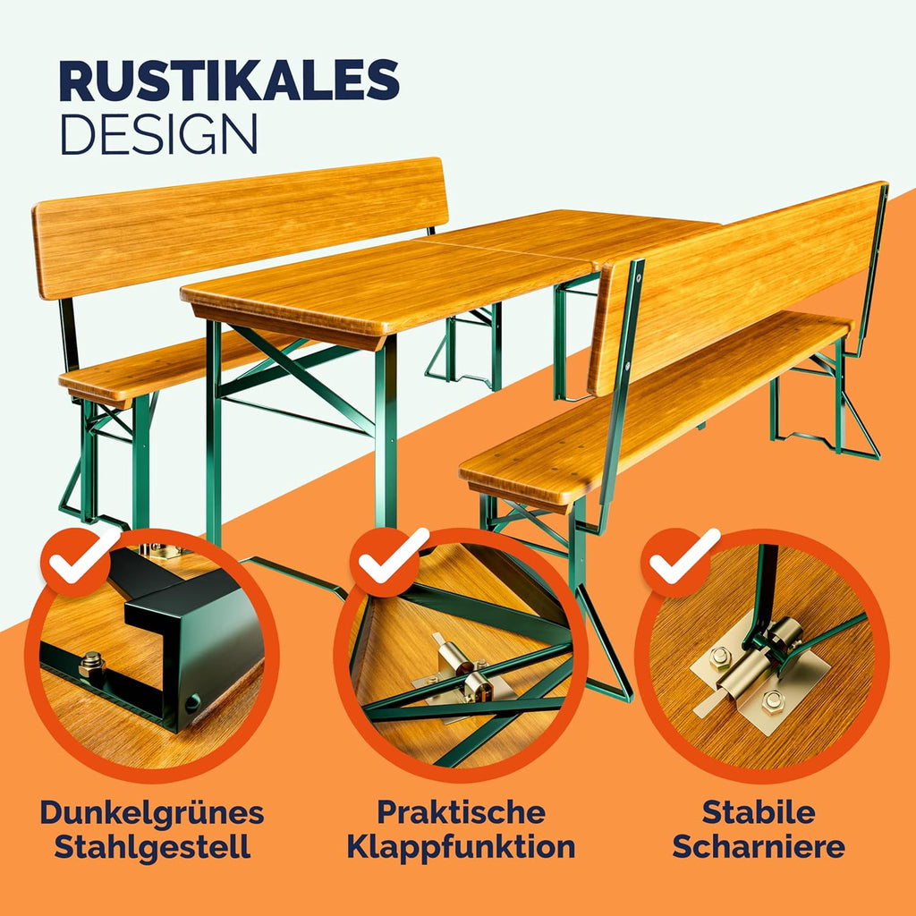Produktbild: Casaria® Bierzeltgarnitur mit Lehne 170 cm Klappbar Stabil 2 – Seitenansicht