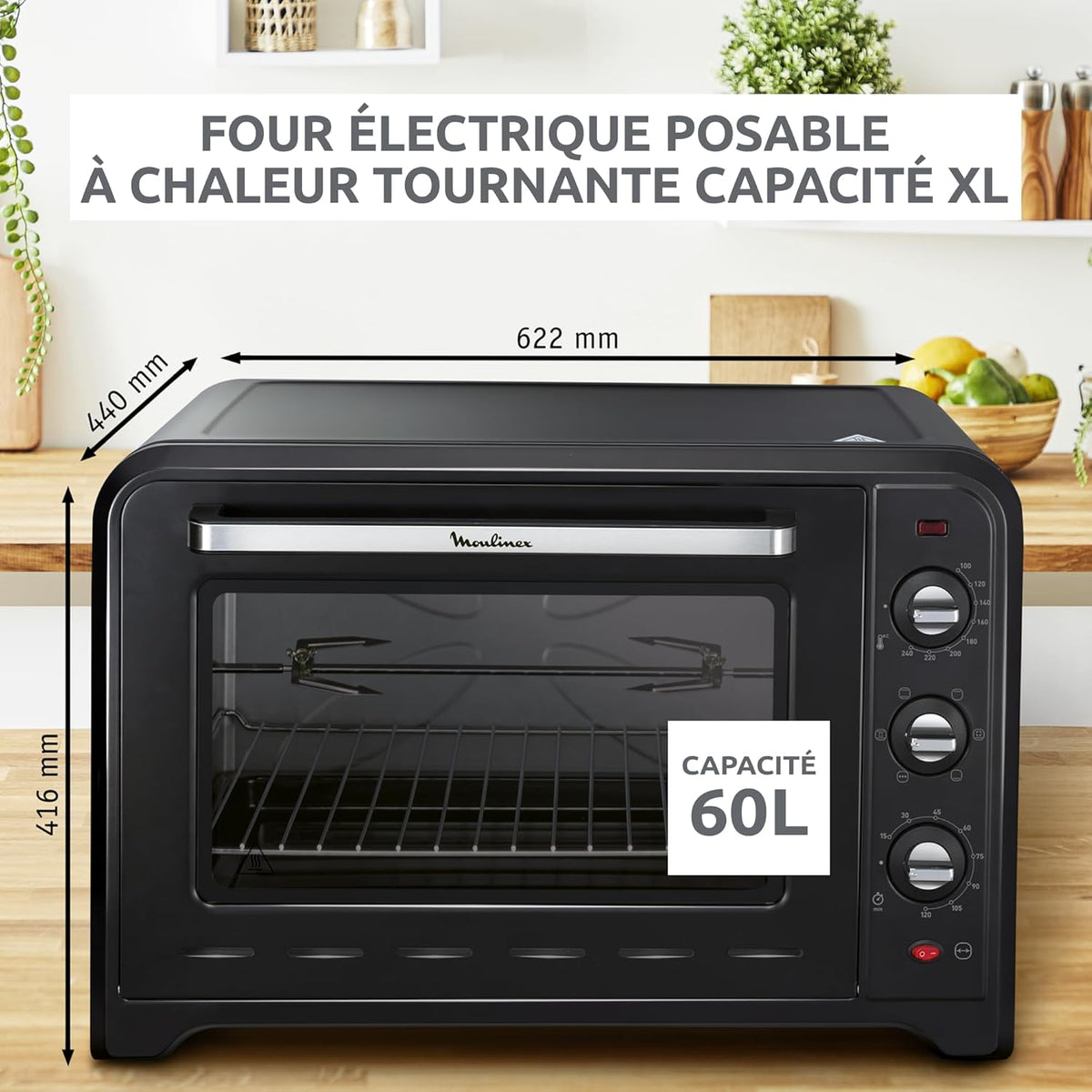 Moulinex Optimo 60L OX495810 heteluchtoven - bedieningspaneel met knoppen close-up