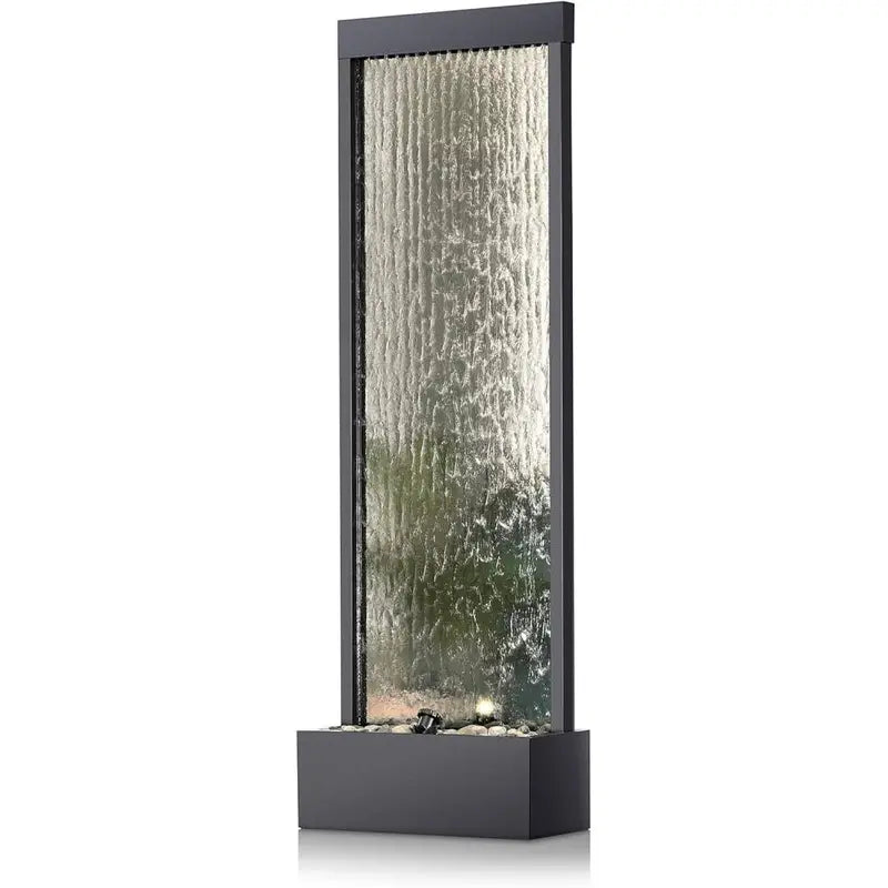 Alpine spiegelende wandfontein van 183 cm met LED-verlichting, zilveraanzicht