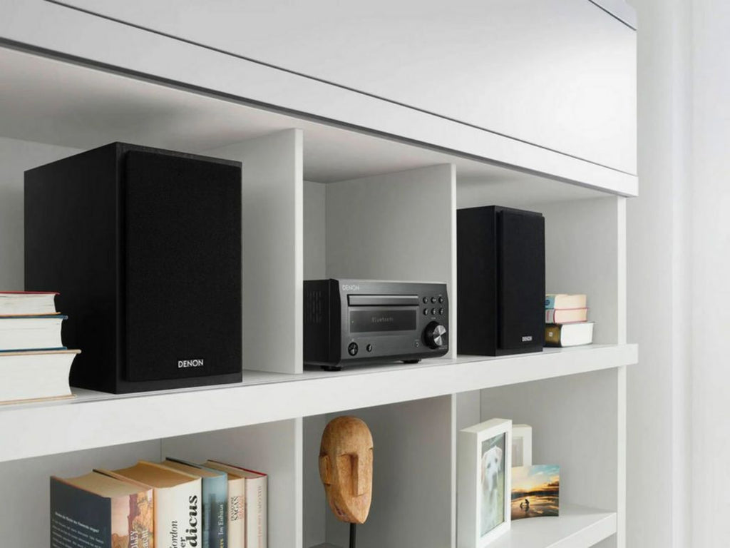 Denon D-M41DAB micro-hifi – achterpaneel met RCA en optische ingangen